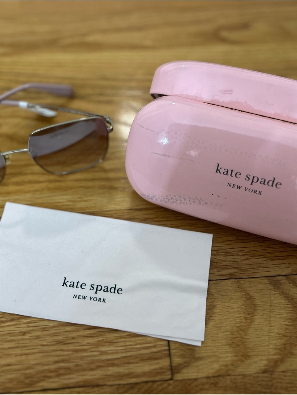 kate spade Pink/Silver Sunglasses with Case and Dusting Cloth